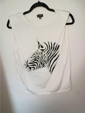 White Sleeveless Zebra Print Tank Top